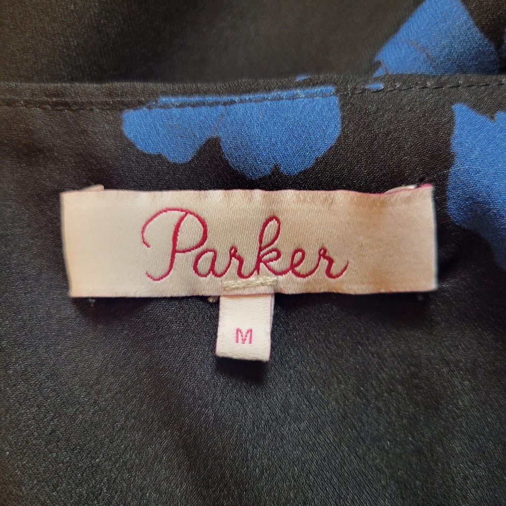 Parker Black & Blue Floral‎ Chiffon Shift Dress Size Medium - Picture 5 of 5